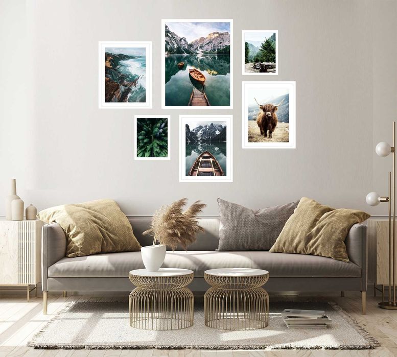 6x obrazy w ramie plakaty ramka LAS GÓRY KROWA ŁÓDŹ