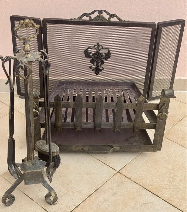 Conjunto de acessórios vintage para lareira