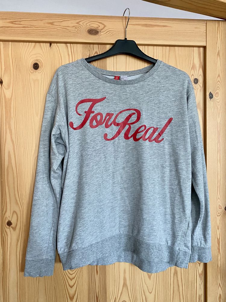 Lekka szara bluza H&M z napisem For Real