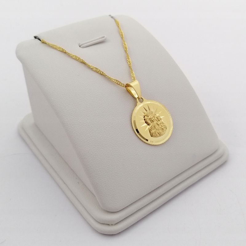 Złoty Łańcuszek + Medalik Matka Boska Pr 925 Prezent Na Komunię + Dedy