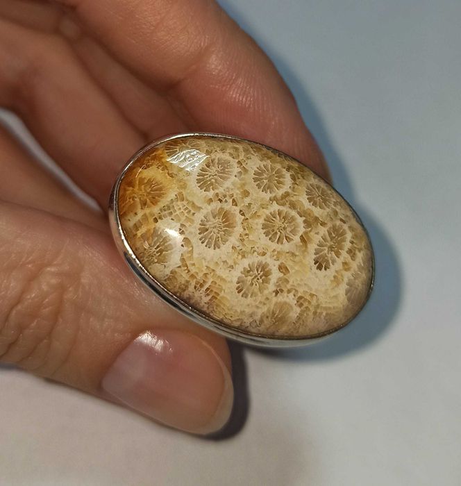 Скам'янілий корал Петоскі. Каблучка з коралом. Коралл в серебре.