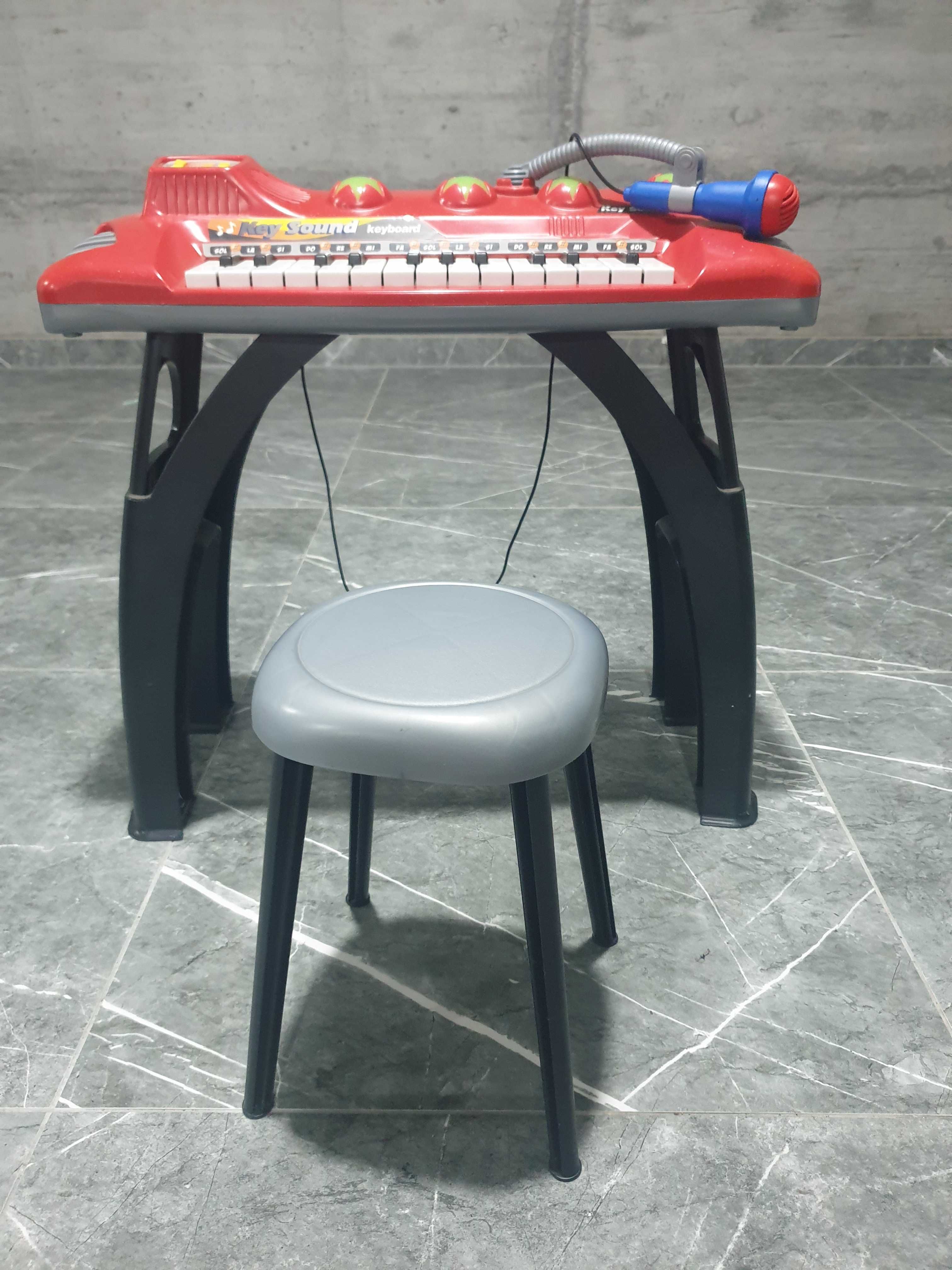 Piano/Órgão Eletrónico com Banco e Microfone Vermelho