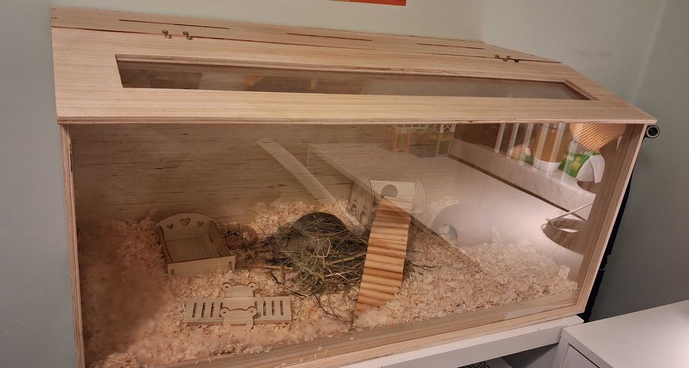 Klatka dla chomika - drewniana,nowa z wyposażeniem