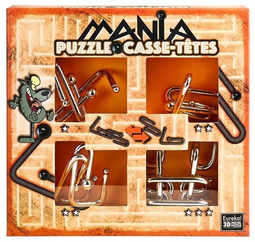 Łamigłówki Metalowe 4szt Puzzle Mania Pomarańcz G3