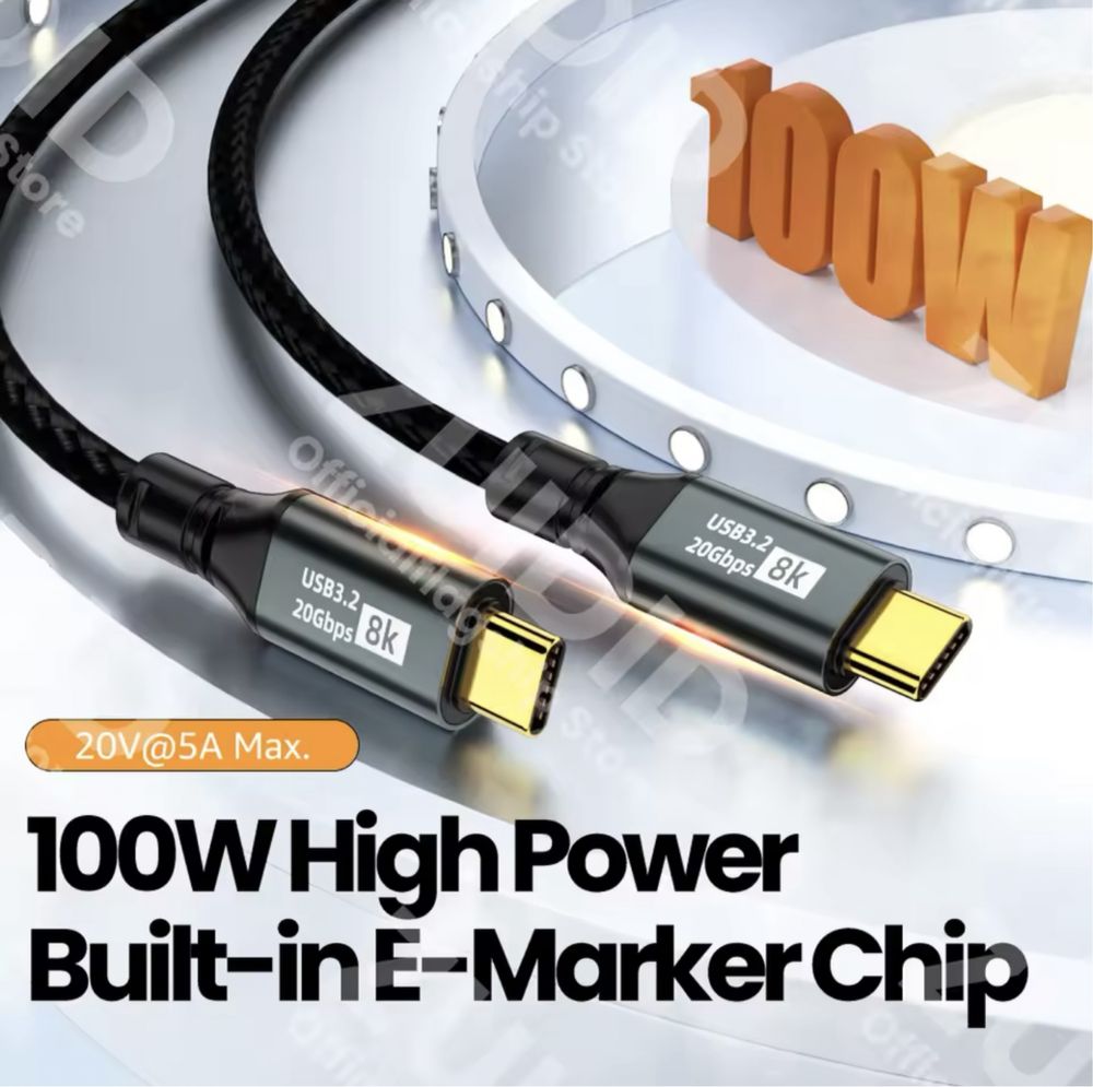 Cabo USB-C 3.2 PD100W 2 metros - NOVO