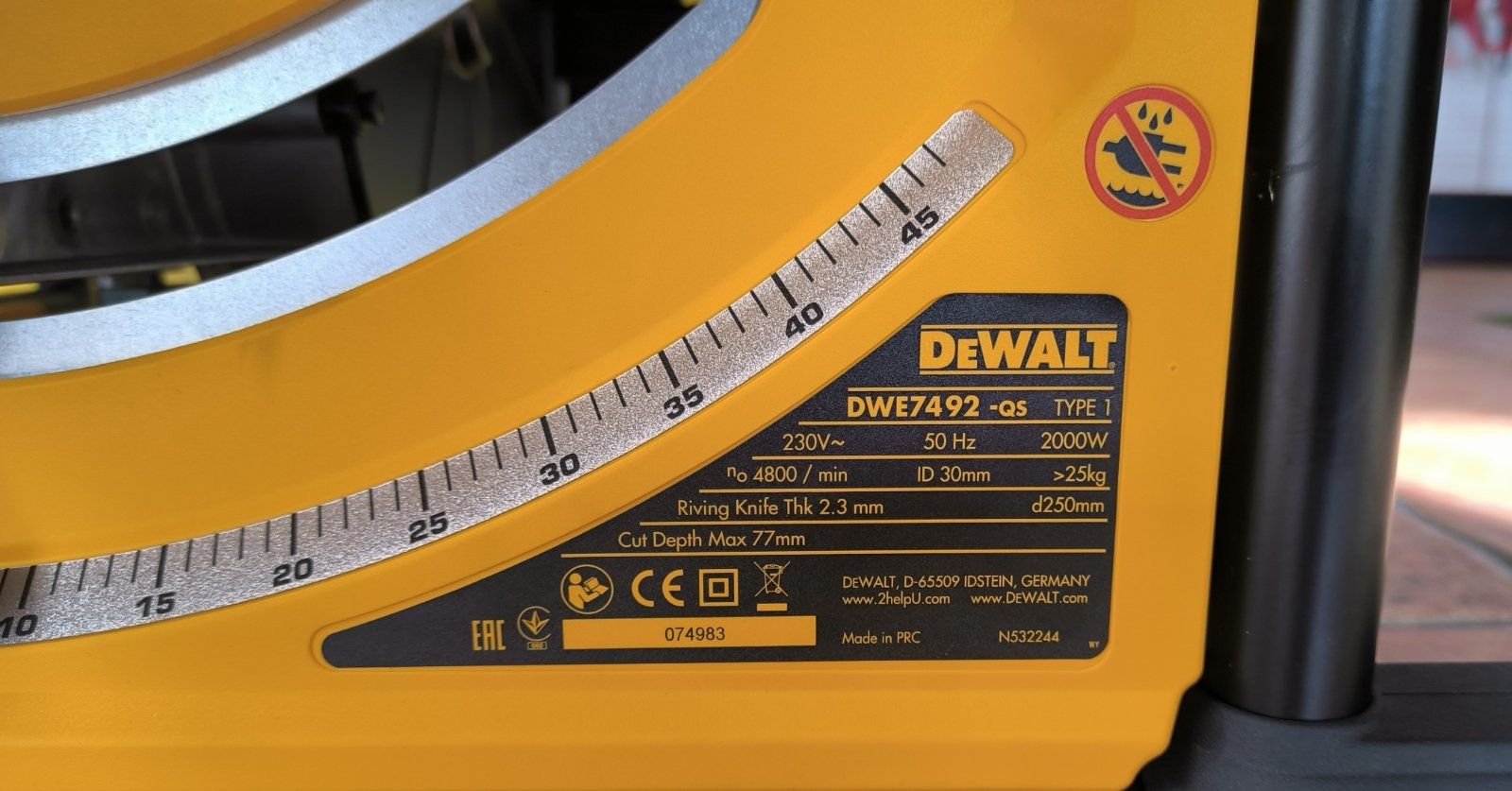 Пила настольная сетевая DeWALT DWE7492/цирк.стол/диск250/пропил77мм/Г3