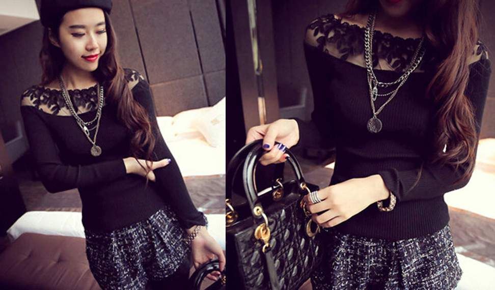 Blusa Preta Renda Peito - Tamanho S - Mulher