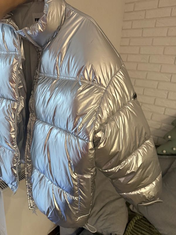 Srebrna kurtka puchowa oversize review s m