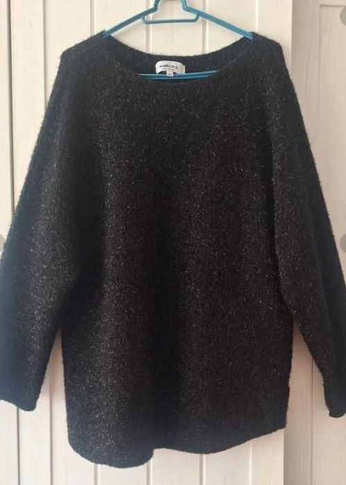 Połyskujący czarny sweter srebrna nitka 44 46 plus size oversize xxl