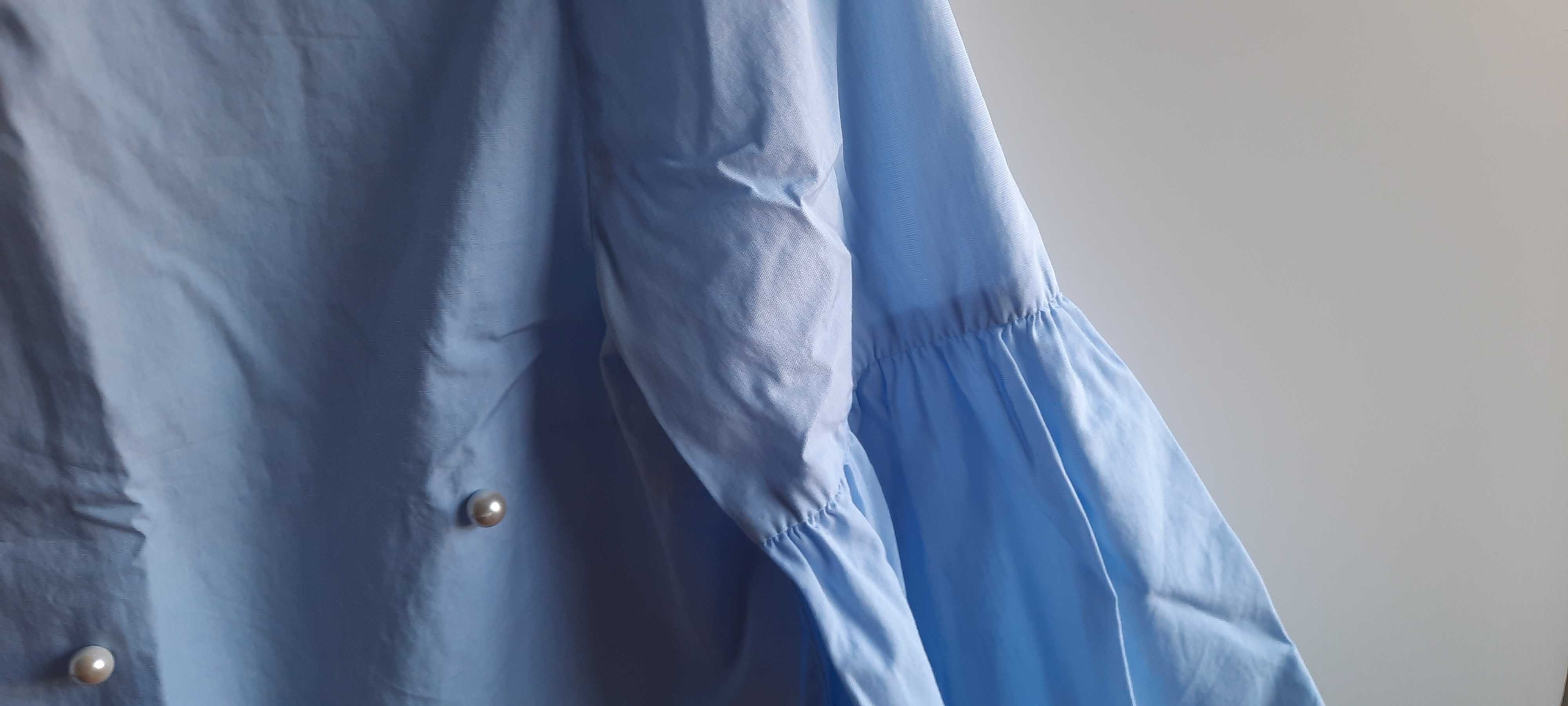 Blusa azul com pérolas Tam.M da Zara