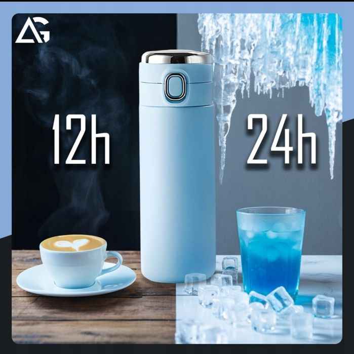 Kubek termiczny 420ml z LCD – szczelny termos do kawy i herbaty