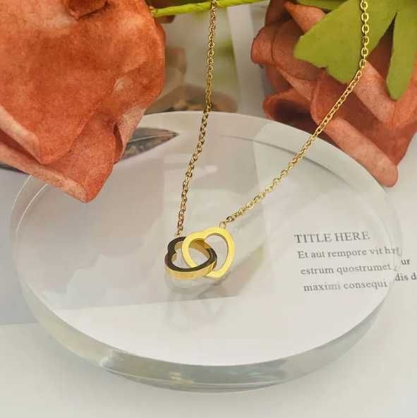 Zestaw Naszyjnik Podwójne Serce Kolczyki Serce Prezent Biżuteria