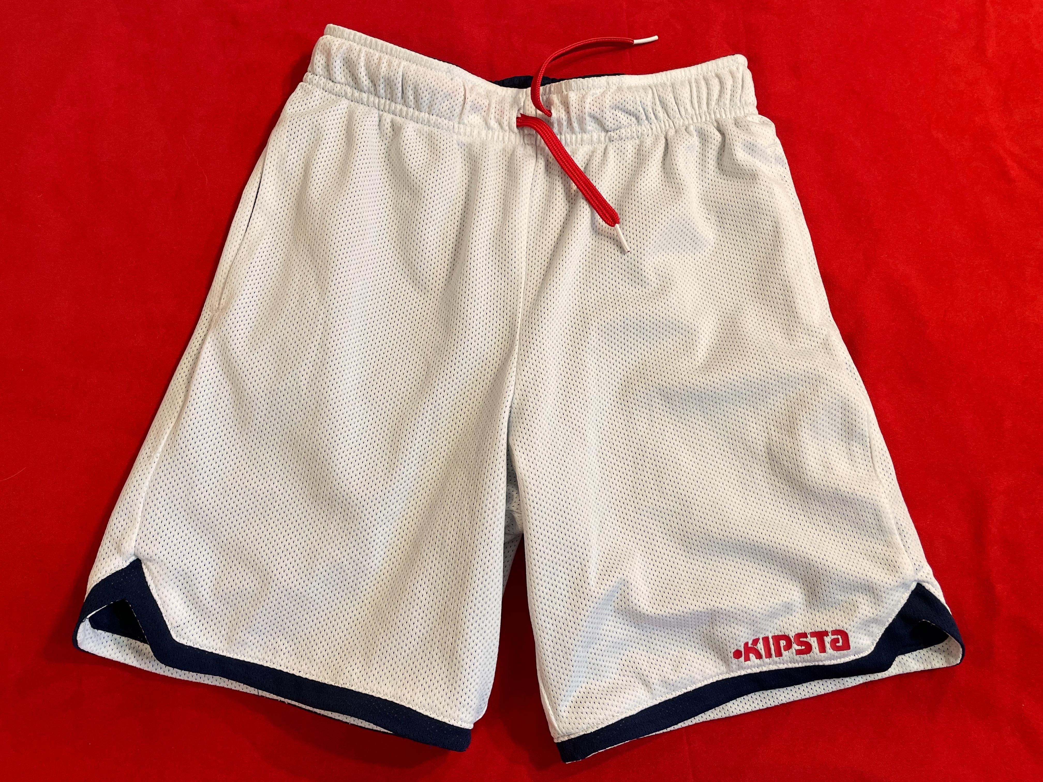 Spodenki / szorty sportowe dwustronne, granatowo-białe, r. 134, KIPSTA