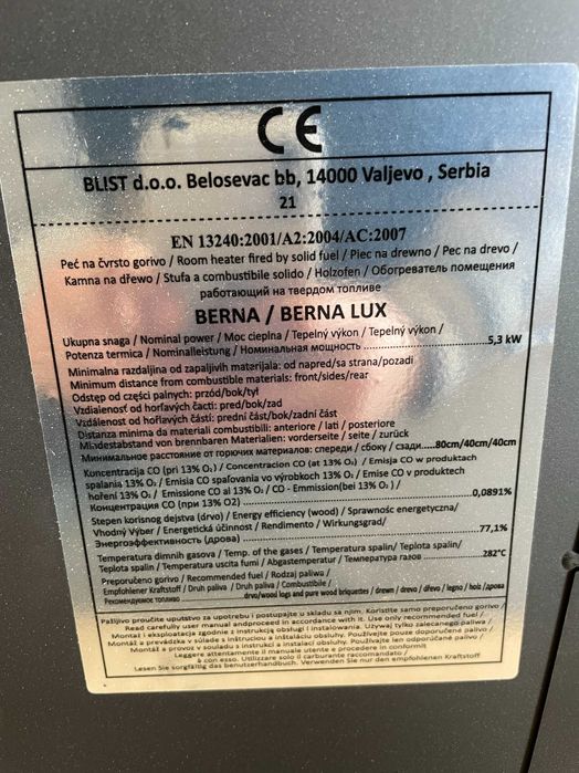 Kominek wolnostojący stalowy BLIST BERNA LUX 8,5 kW – II gatunek Szary