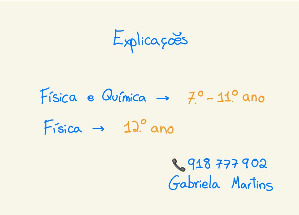 Explicações de Física e Química.            Parede/S. Domingos de Rana