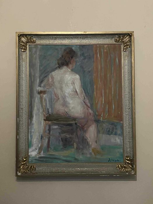 Obraz KOBIETA malowany olejem  vintage, prl, antyk