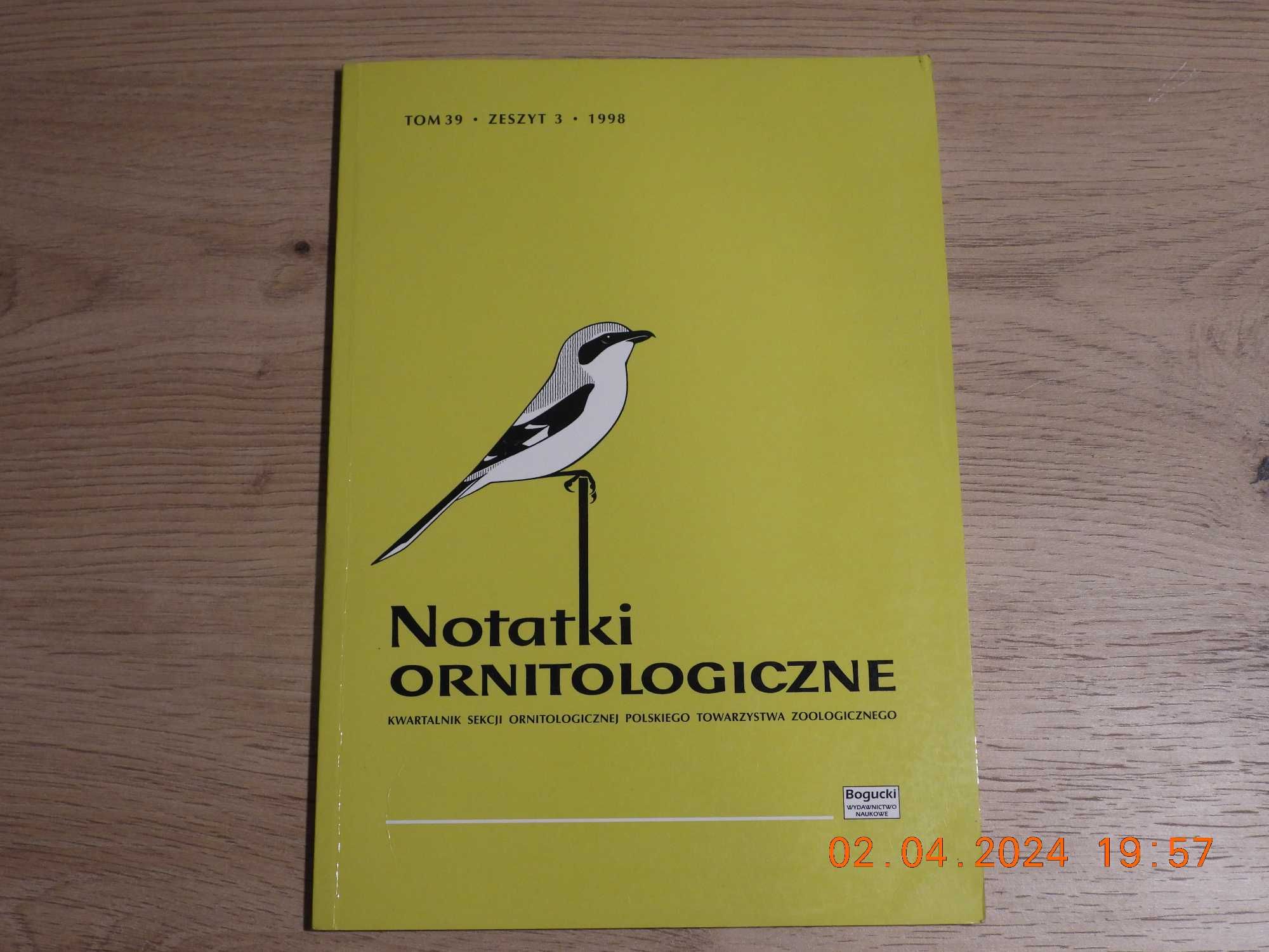 Notatki Ornitologiczne -Tom 39,  zeszyt 3 , 1998