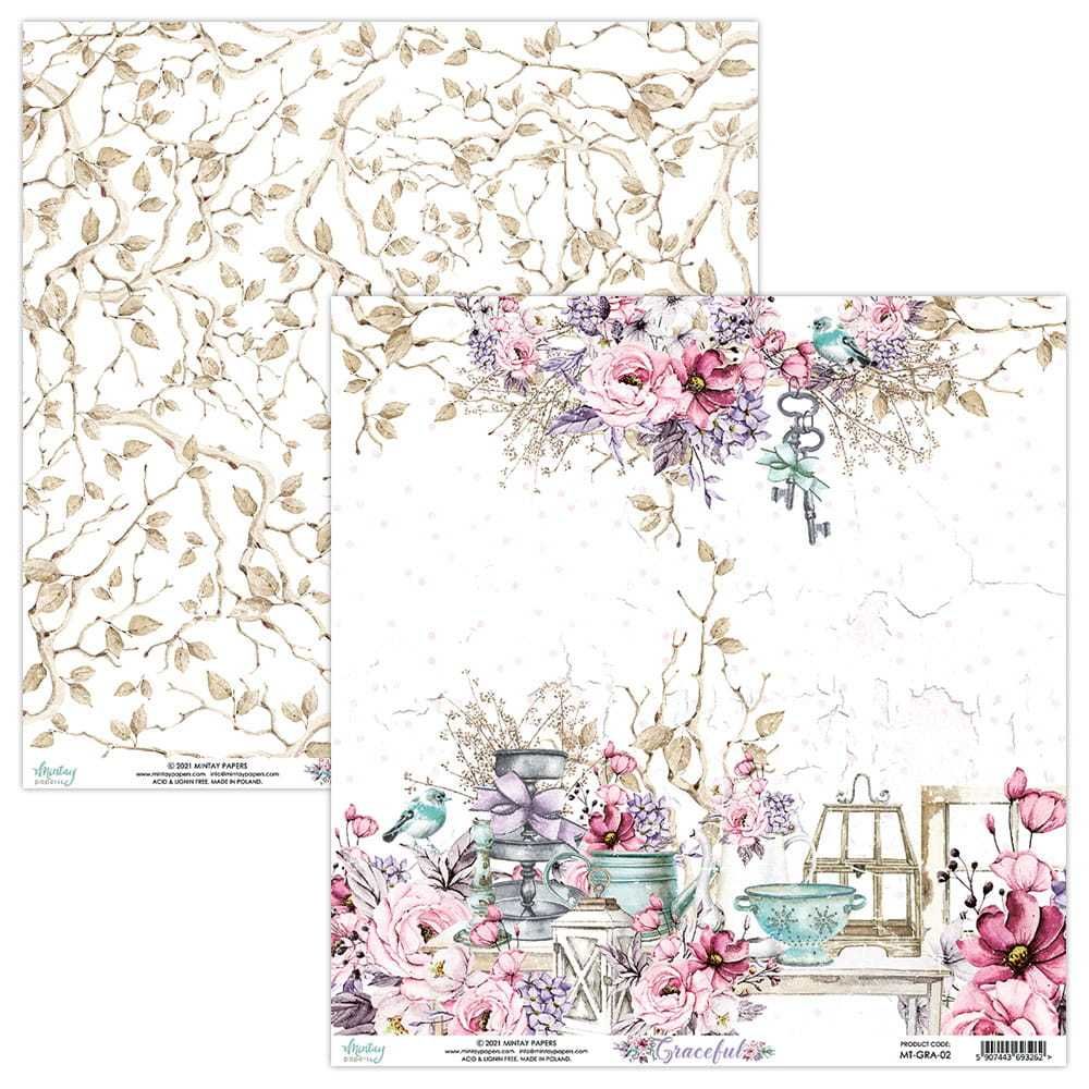 Zestaw papierów do scrapbookingu Mintay - Graceful - 30x30cm + GRATIS
