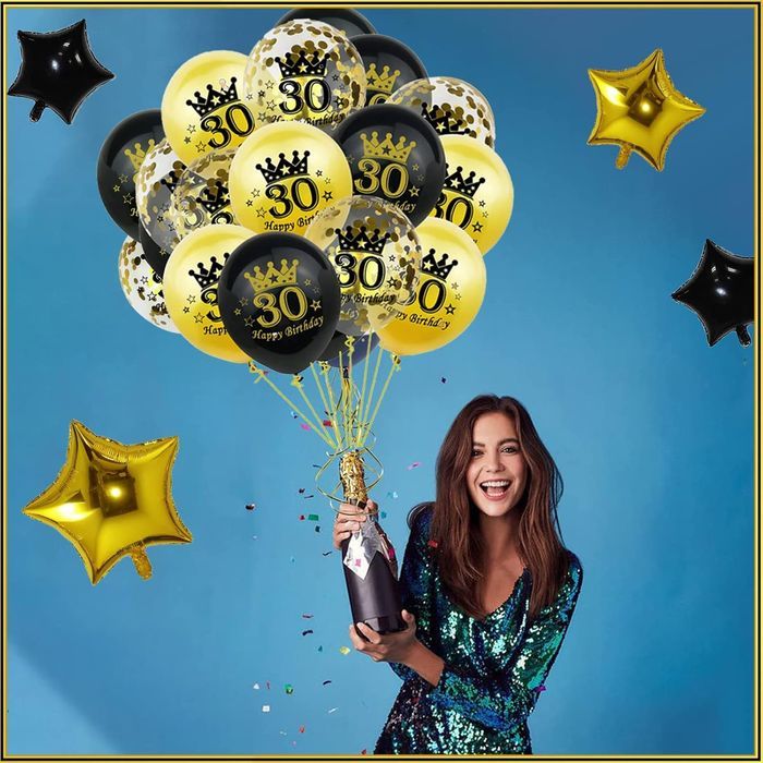 Zestaw Dekoracji na 30. Urodziny Czarno-Złote Balony Konfetti Baner