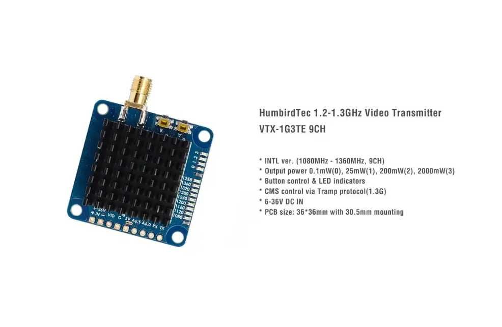 Відеопередавач MATEK 2W VTX 1G3TE V2 9CH 1.2-1.3GHz