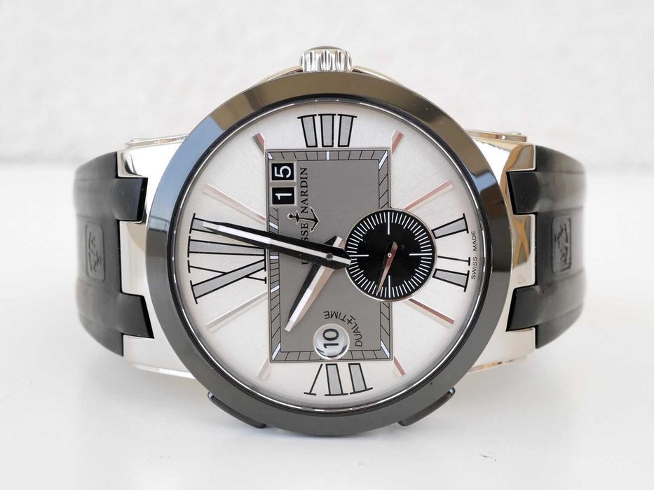 Ulysse Nardin Executive Dual Time Black Rubber Strap Silver Dial 43mm