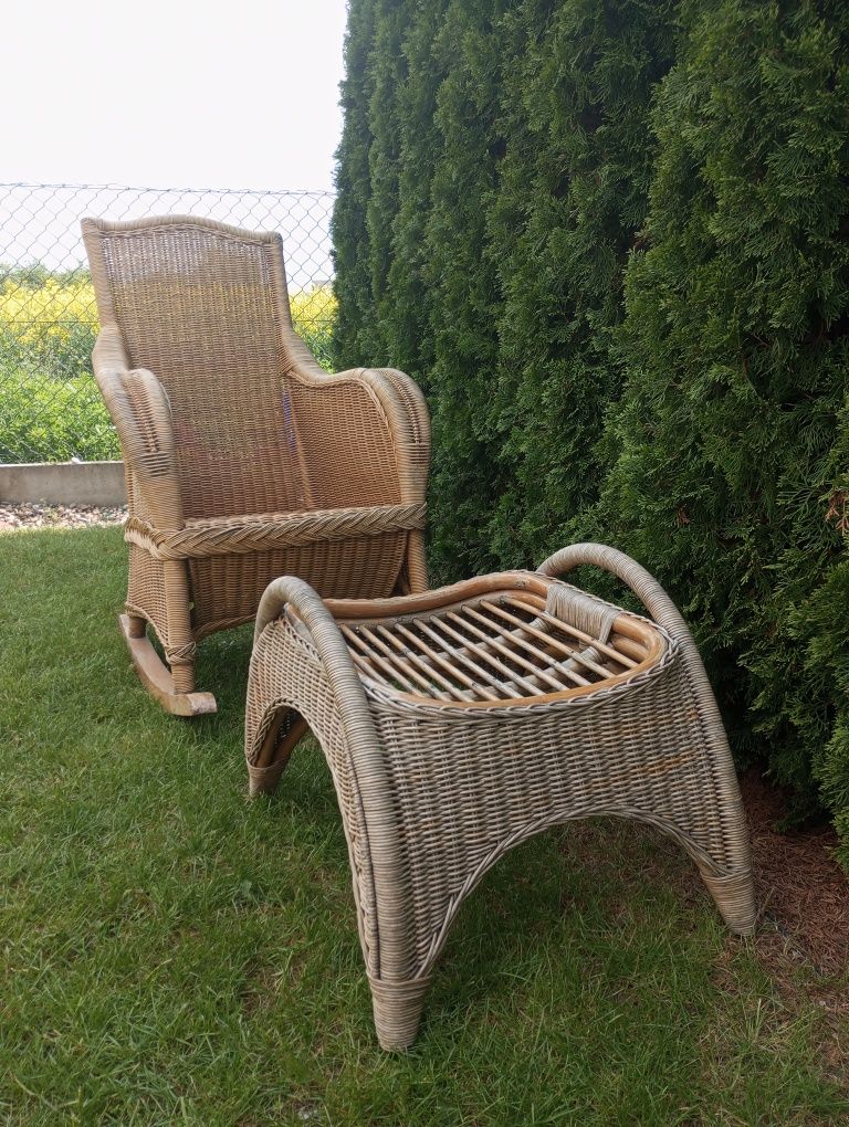 *** Fotel bujany RATAN bujak ratanowy RETRO z podnóżkiem