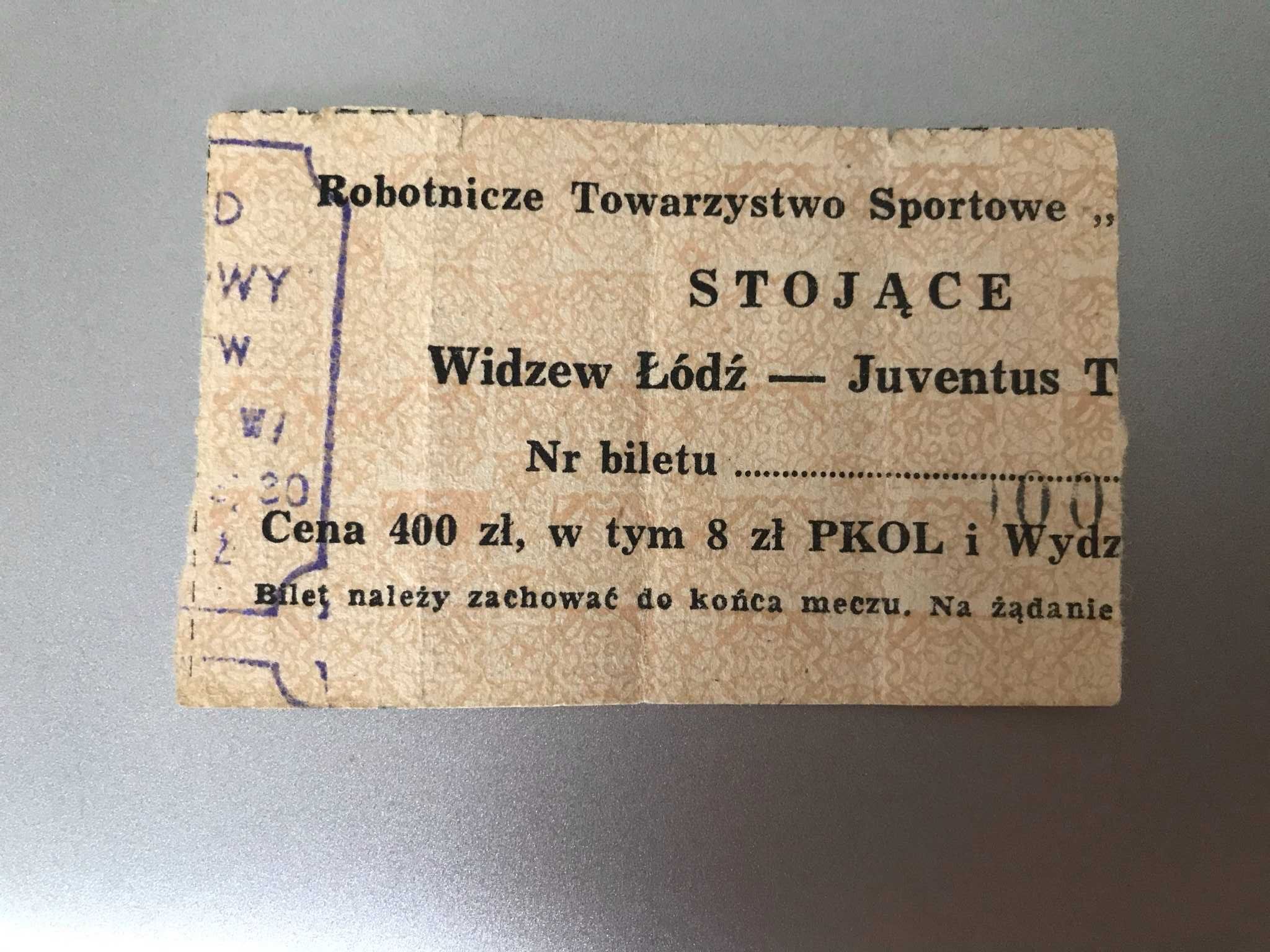 Bilet Widzew - Juventus z 1983 roku
