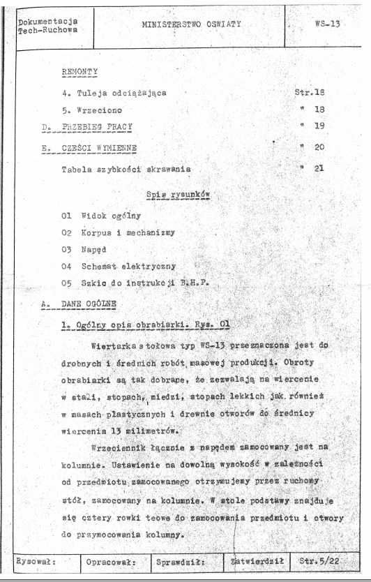 Wiertarka WS 13 Dokumentacja Techniczno-Ruchowa [PL]