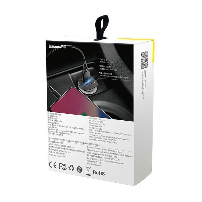 Inteligentna Ładowarka Samochodowa Baseus Quick Charge 4.0 - Czarny