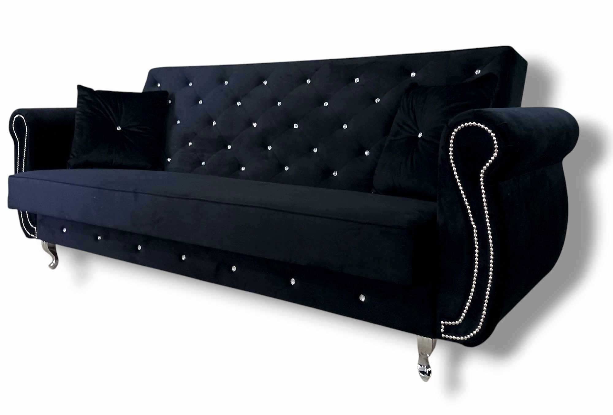 Zestaw Mebli Glamour Sofa Wersalka z pojemnikiem do spaniaFOTELEpufa