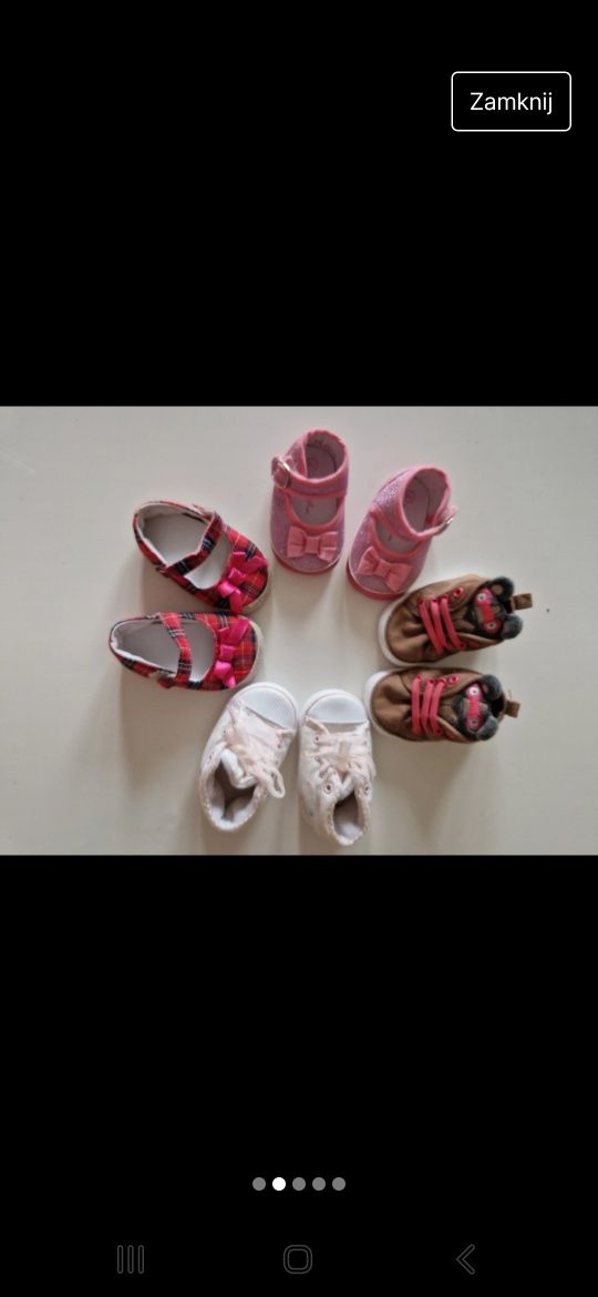 4 pary buty niemowlęce roz. 17 dla dziewczynki tenisówki balerinki