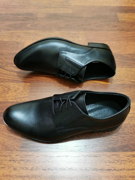 Eleganckie Wizytowe Skórzane Półbuty Męskie M 100 Czarne Tęgie