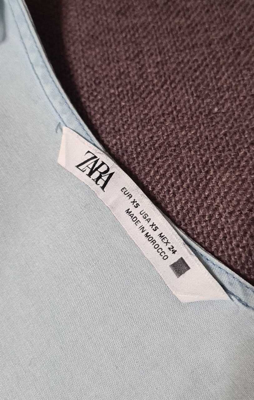 Голубое платье Zara миди с разрезом, р. XS