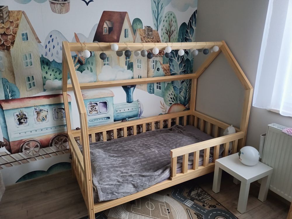 Łóżko drewniane styl skandynawski, topi, namiot, chlopiec
