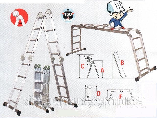 Лестница трансформер 4х3, 4х4, 4х5, 4х6, алюминиевая