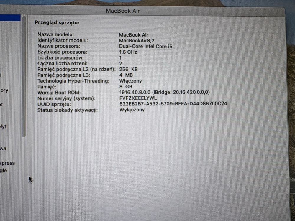 Macbook Air 13” 2019 i5 8GB RAM 128 SSD