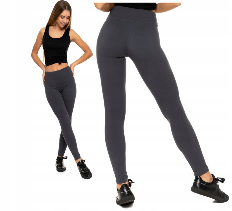 Legginsy Damskie Grafit Wysoki Stan Kryjące Getry Klasyczne Moraj L/XL