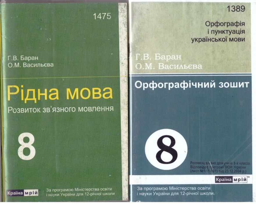 Орфографічний зошит Українська мова 8 клас / розвиток мовлення