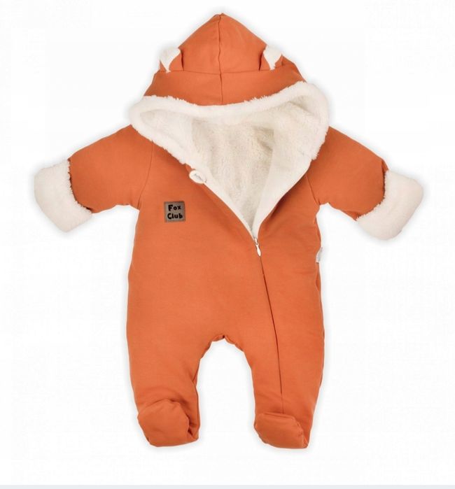 Kombinezon 68 pajacyk lisek dla niemowląt kaptur uszka suwak rudy