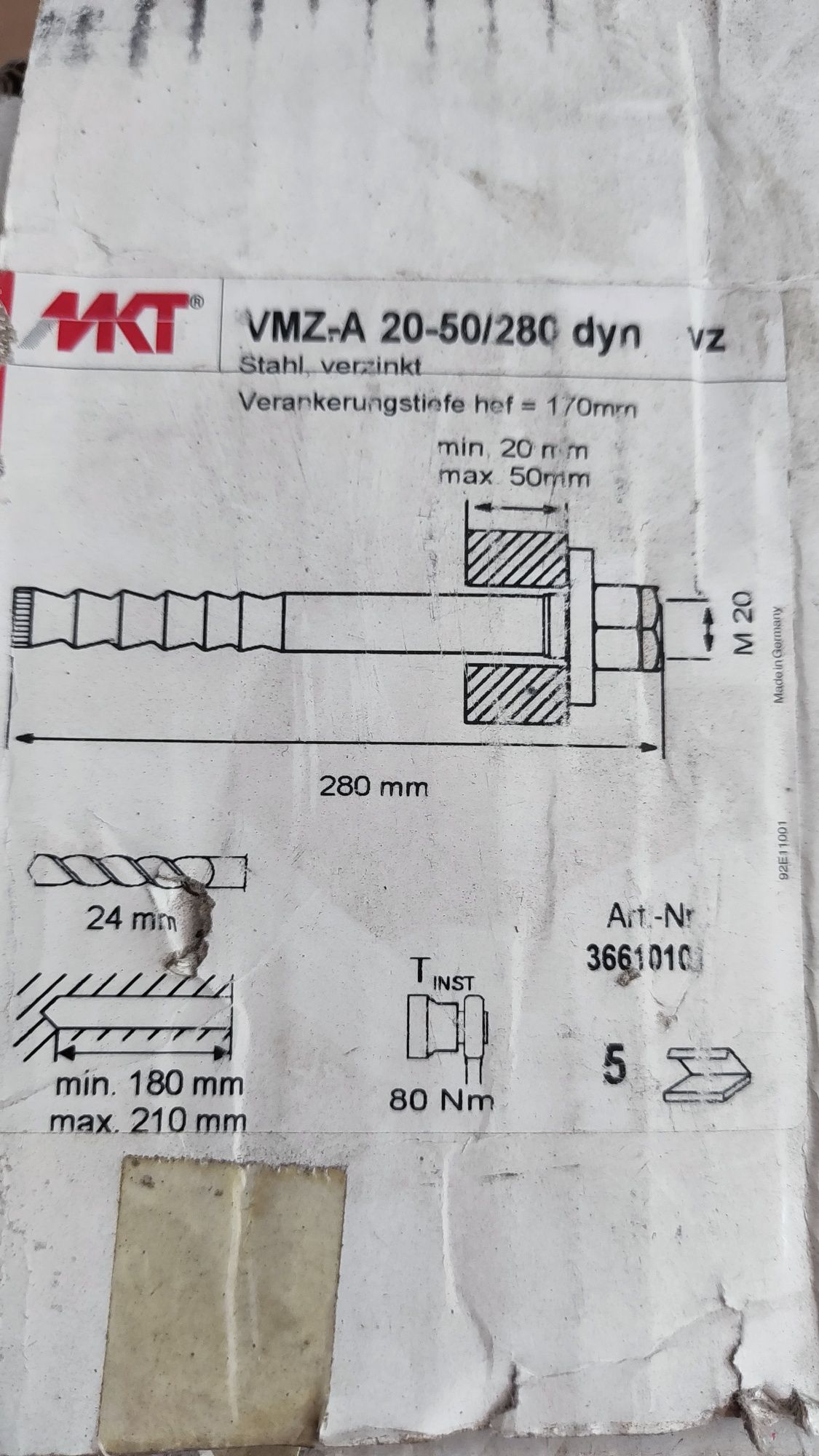 MKT VMZ-A  20-50/280 kotwa dynamiczna