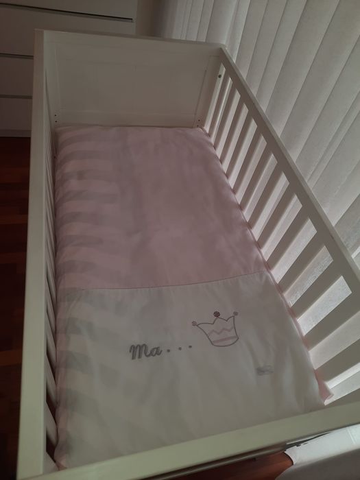 Berço branco madeira + colchão + conjunto Edredão Nougatine