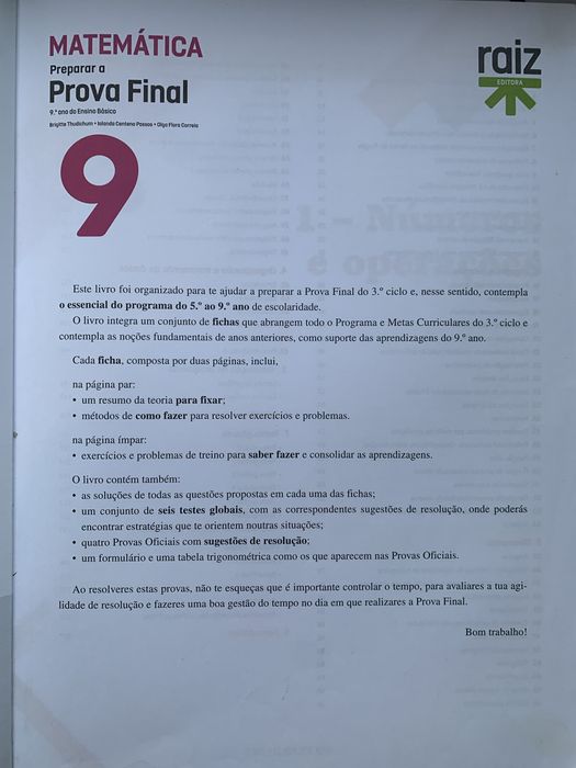 Preparaçao para a prova final 9 ano Matemática