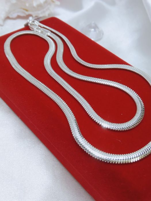 Piękny srebrny łańcuszek kolia taśma Żmijka, srebro 925, dł. 45 cm