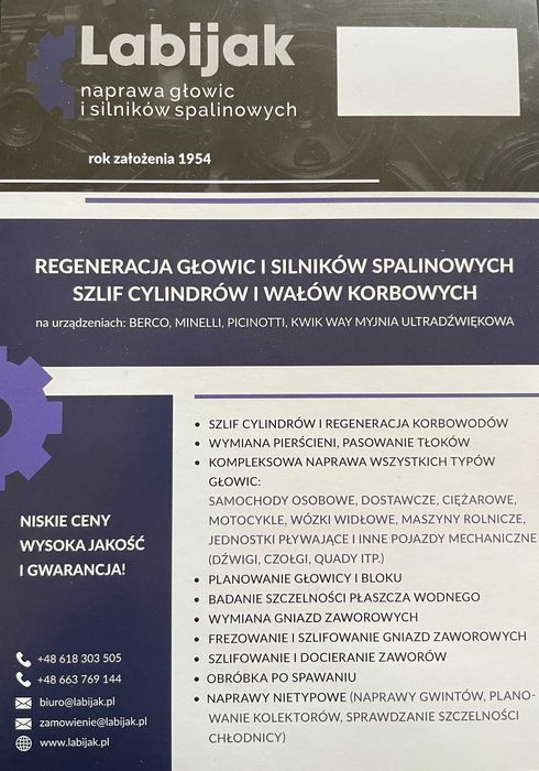 Regeneracja głowic i silników spalinowych