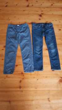 Spodnie H&M 140 oraz jeansy denim chłopięce na regulowane gumki