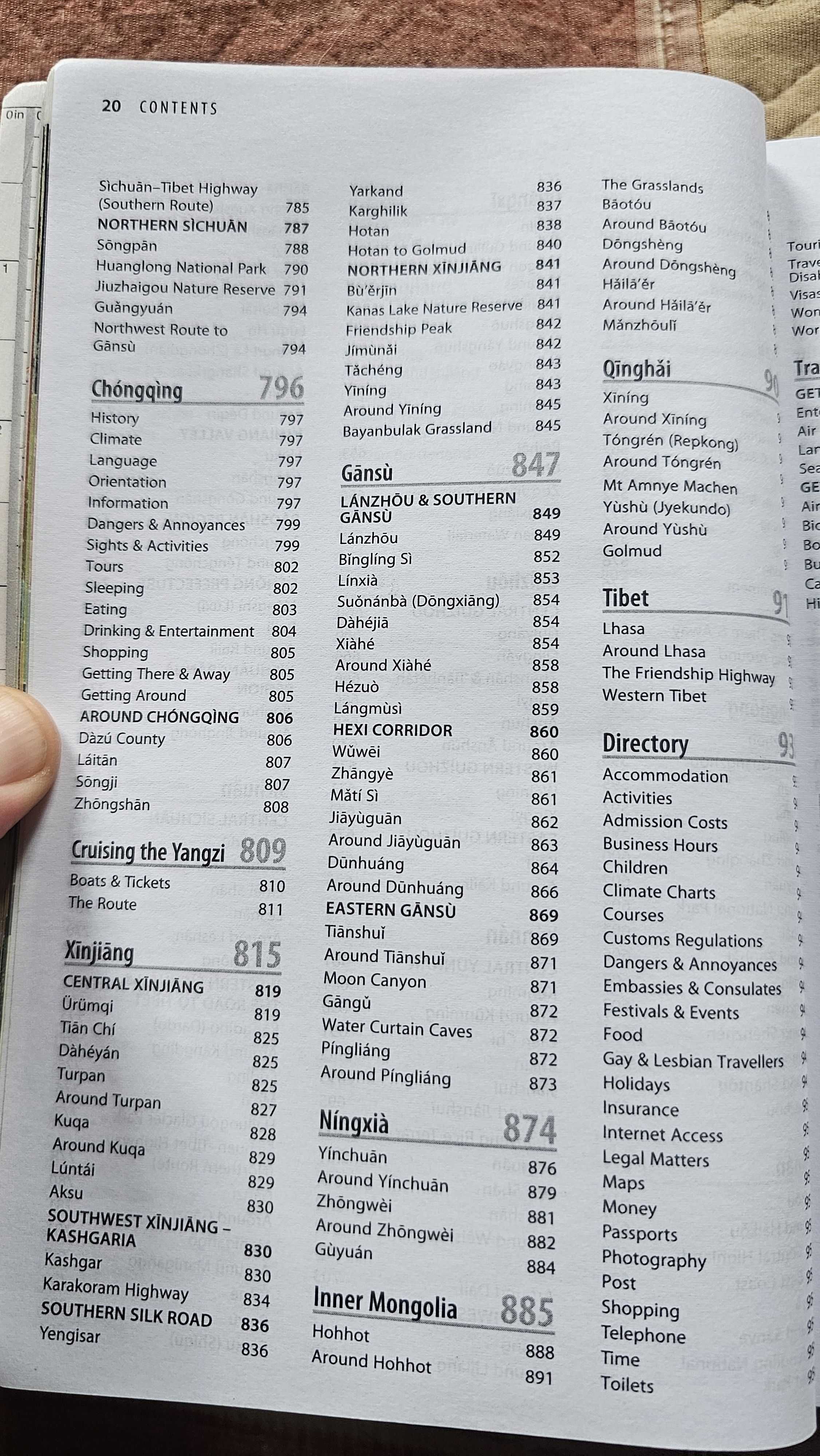 A9 China Przewodnik Lonely Planet 2009 po angielsku SPIS