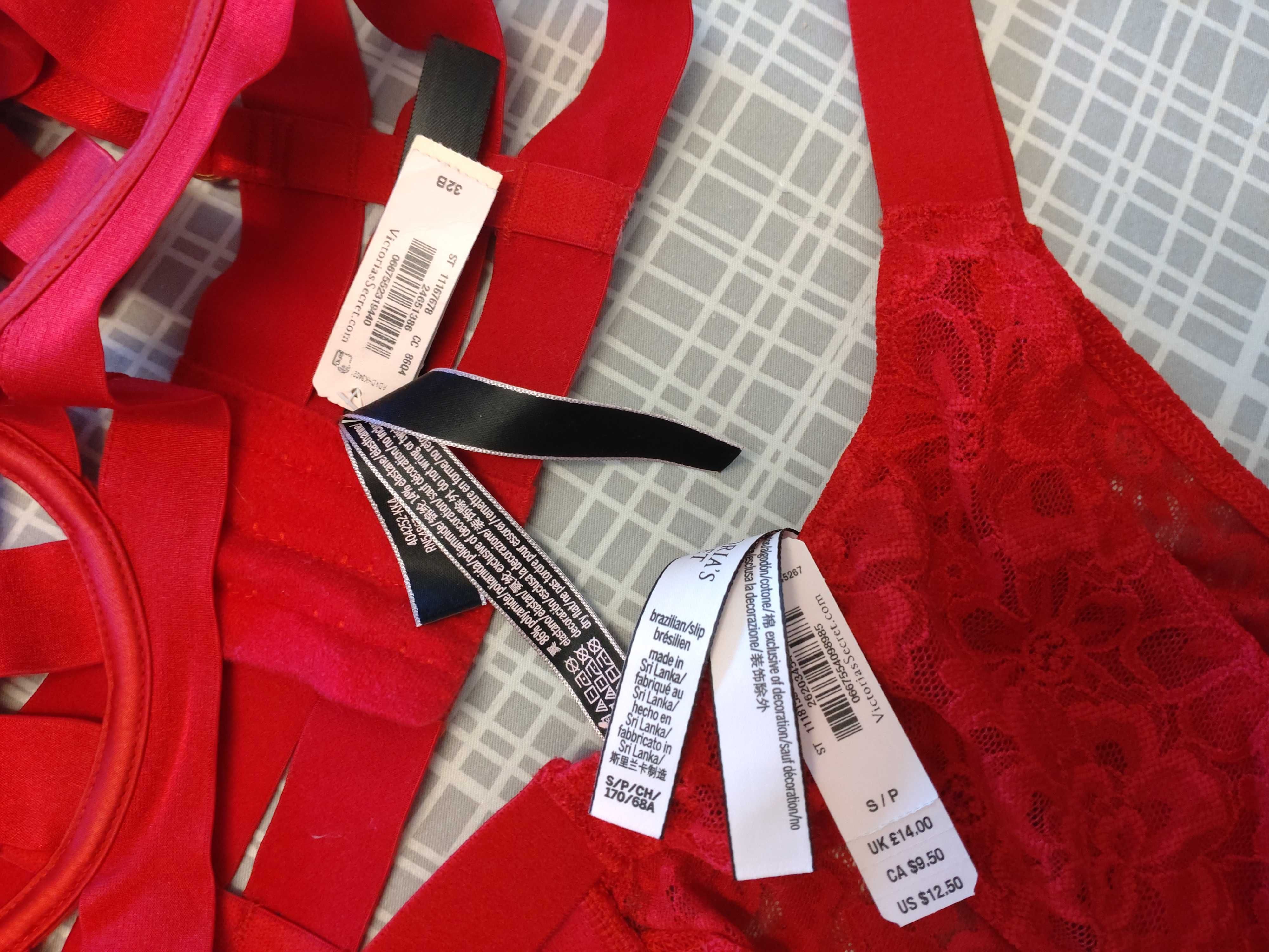 Komplet Victoria's Secret 32B biustonosz S brazyliany czerwone