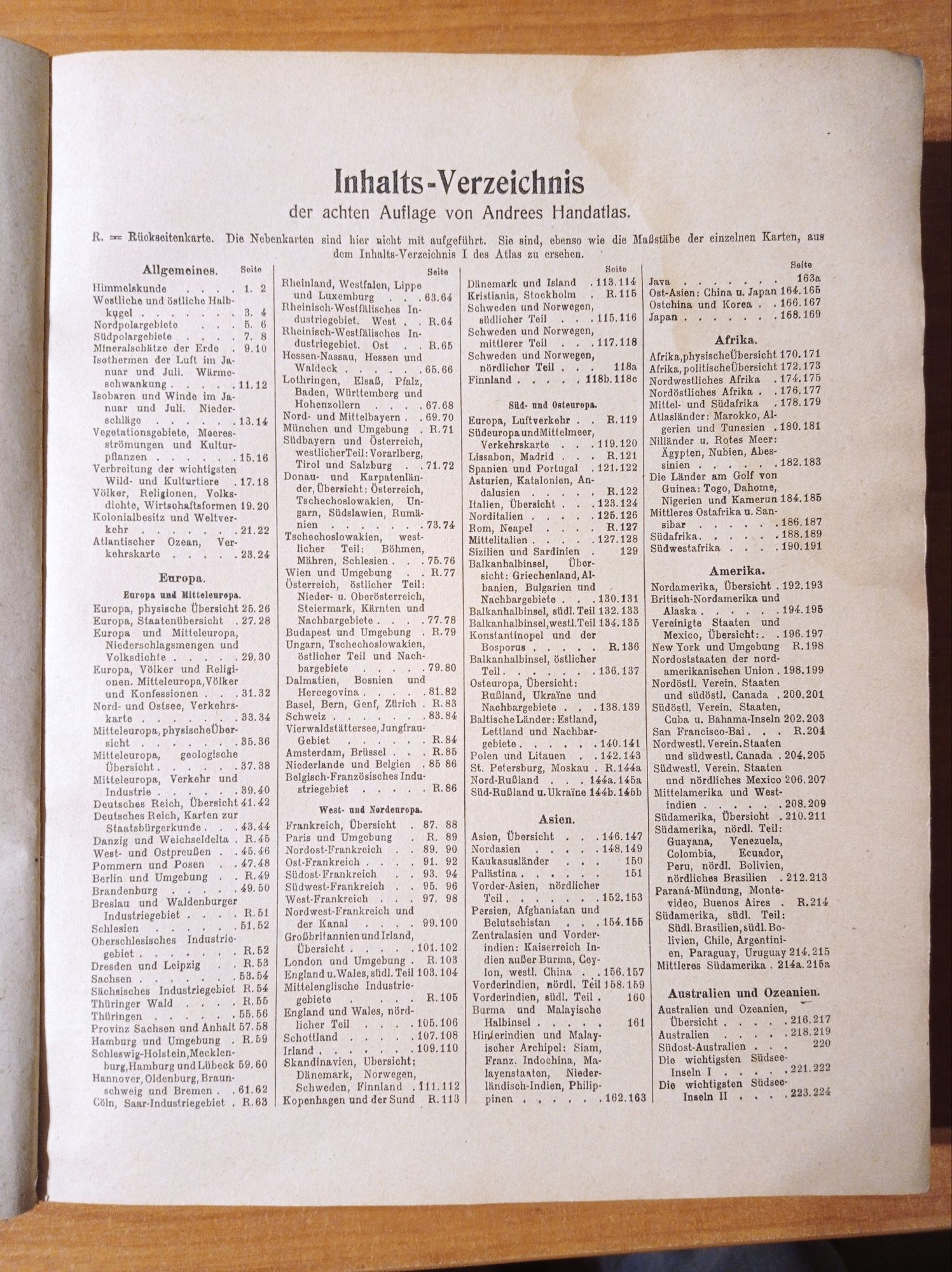 Indeks nazw do atlasu - Andrees Handatlas. 8 wydanie z 1922 roku.