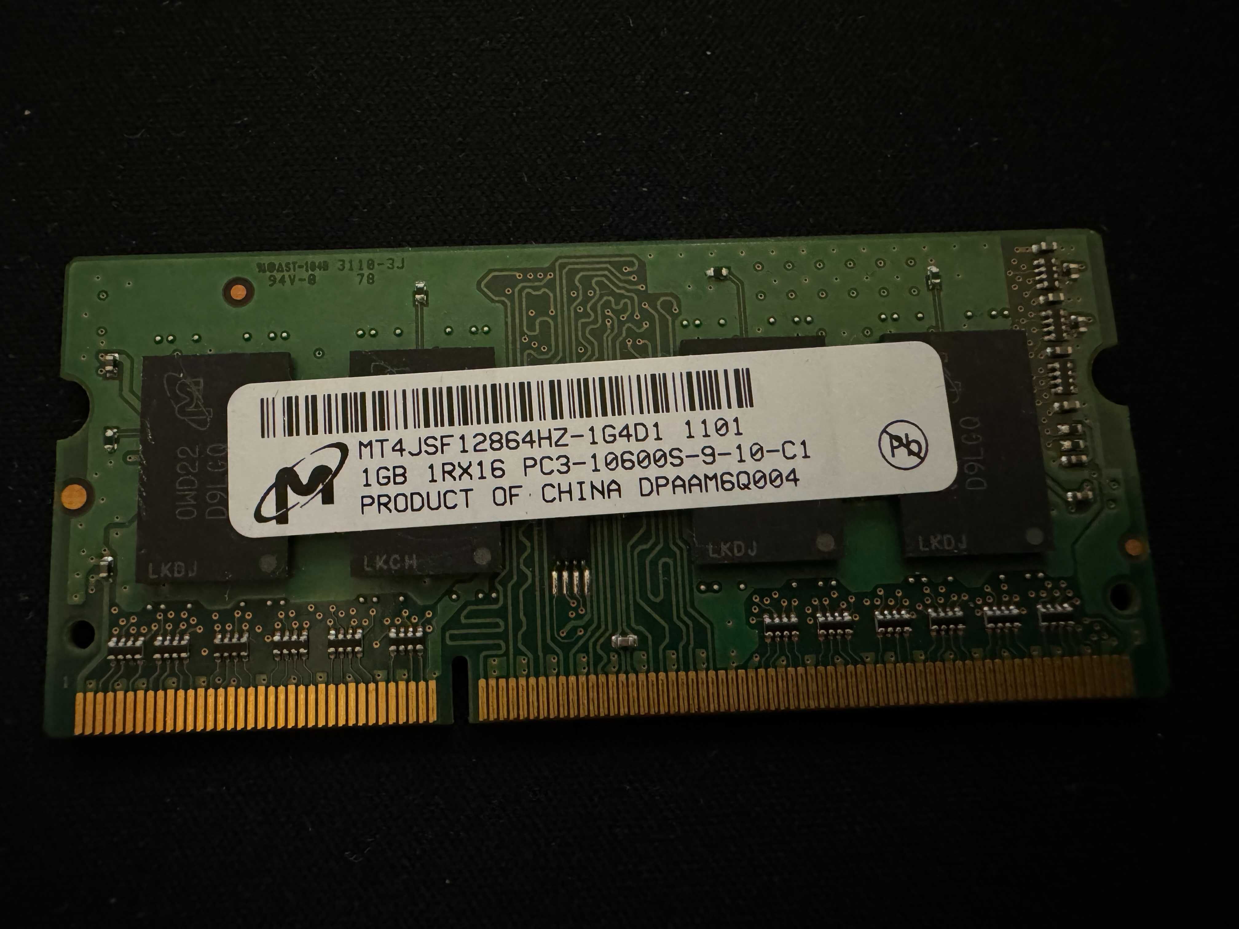 Pamięć SoDimm do Laptopa 1GB DDR3 Micron 10600S