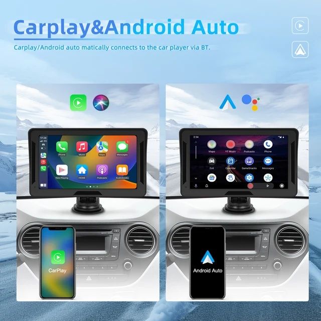 Monitor portátil Carplay e Android Auto wireless 7 polegadas FM BT